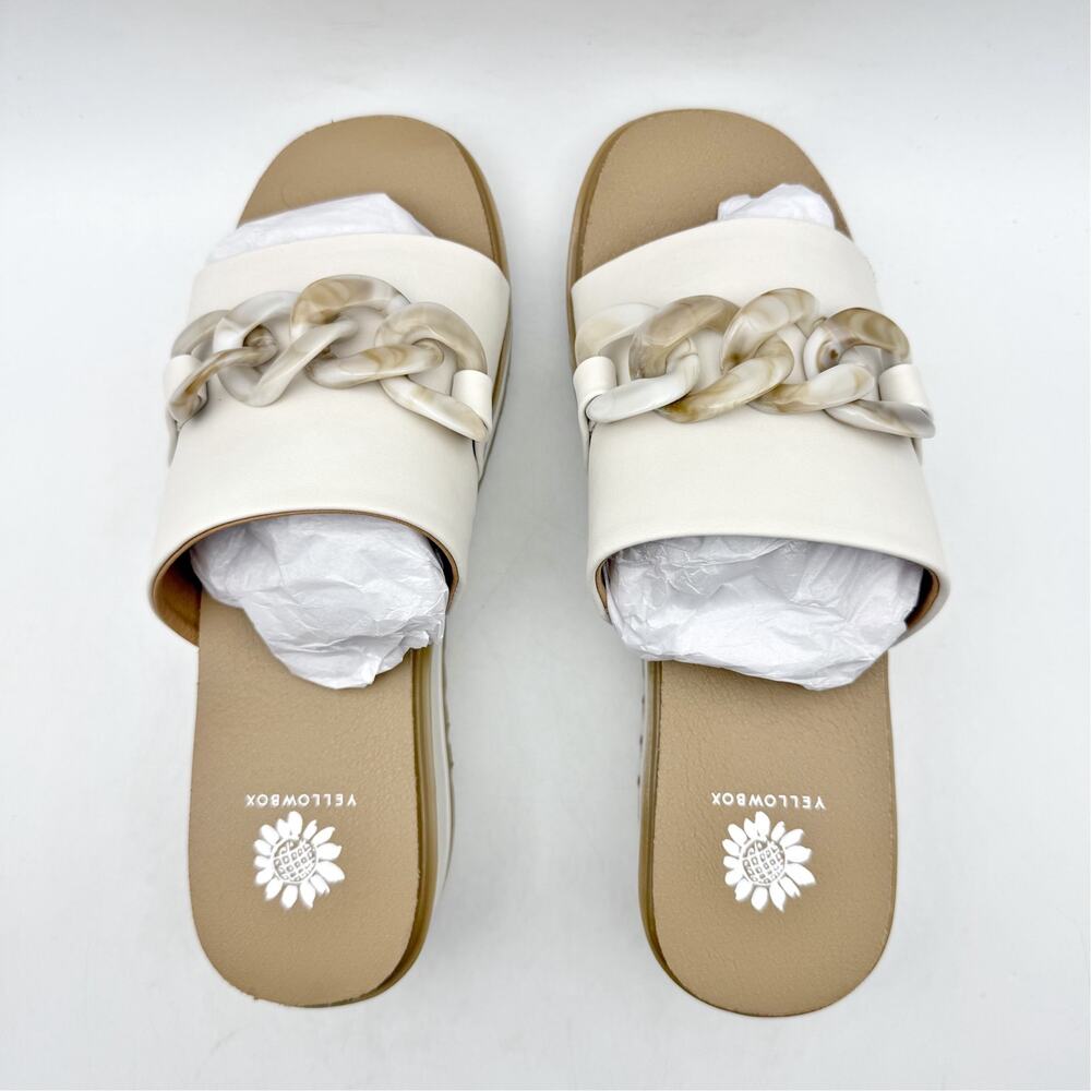 Yellow Box Womens Alora Wedge Slide Sandals US 7 M White Tan Vegan Leather NWOB - Picture 12 of 14